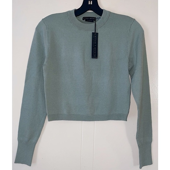 Alice + Olivia Luna Wool Blend Sage Green Cropped Pullover Sweater Top - Picture 7 of 16